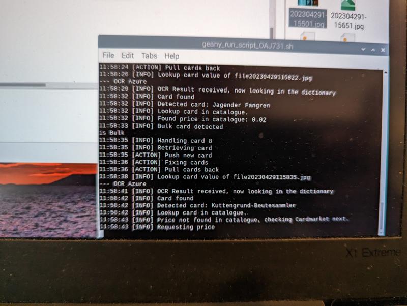 A screenshot of the running script with card detection